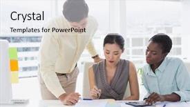  Presentation with team working together - Amazing PPT theme having woman dressed chinese style - business team working together backdrop and a sky blue colored foreground