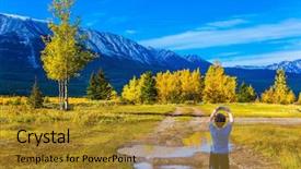  Presentation with autumn blue - Cool new PPT theme with a mobile phone abraham backdrop and a gold colored foreground