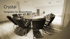  Presentation with conference table - PPT layouts featuring a modern conference room background and a mint green colored foreground