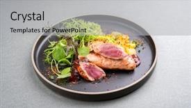  Presentation with pig - Beautiful presentation theme featuring fried suckling pig fillet backdrop and a light gray colored foreground