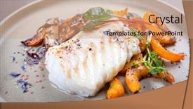  Presentation with danish - Presentation design featuring fried danish skrei cod fish background and a coral colored foreground