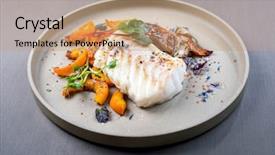  Presentation with danish - Presentation design enhanced with fried danish skrei cod fish background and a coral colored foreground