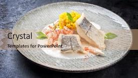  Presentation with crab shell - Slide deck having fried haddock filet with saffron background and a coral colored foreground