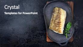  Presentation with top view of fresh fish - Beautiful PPT theme featuring schol - fried japanese skrei cod fish backdrop and a wine colored foreground