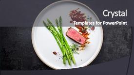 Presentation with green plate - Beautiful PPT theme featuring blanched green asparagus with barbecue backdrop and a dark gray colored foreground