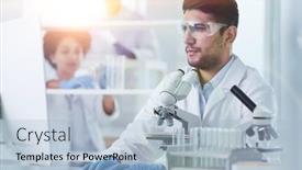  Presentation with research - PPT theme with a-modern-laboratory-research-scientist background and a light blue colored foreground