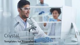  Presentation with research - Slide deck consisting of a-modern-laboratory-research-scientist background and a light blue colored foreground