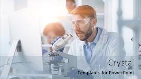  Presentation with research - PPT theme featuring a-modern-laboratory-research-scientist background and a light blue colored foreground