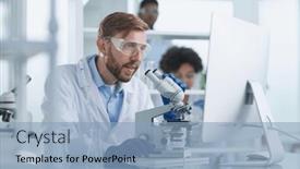  Presentation with research - PPT theme enhanced with a-modern-laboratory-research-scientist background and a light blue colored foreground