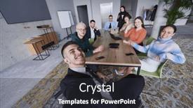  Presentation with meeting table - Slides with a-modern-office-a-group background and a  colored foreground