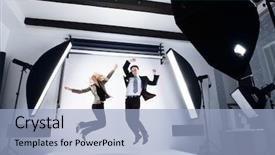  Presentation with studio - PPT layouts enhanced with woman in a modern photo background and a light blue colored foreground