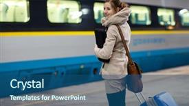  Presentation with train - Colorful PPT theme enhanced with a modern train station backdrop and a ocean colored foreground