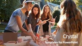  Presentation with teen girls - Presentation theme featuring pizza at a neighbourhood block background and a coral colored foreground