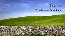  Presentation with beautiful green - PPT theme enhanced with a old stone wall background and a light blue colored foreground
