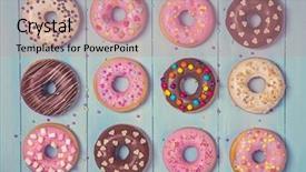  Presentation with donuts pink - Theme consisting of a pastel blue wood background and a coral colored foreground