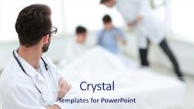  Presentation with patient care - PPT theme having a patient in critical background and a sky blue colored foreground