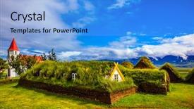  Presentation with estate - PPT theme with a peaked red roof background and a light blue colored foreground