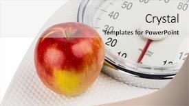  Presentation with loss - Colorful slide set enhanced with a personal scale is an apple symbolic photo for weight loss and healthy vitamin-rich diet backdrop and a light gray colored foreground