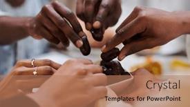  Presentation with diverse family - PPT theme consisting of a-poignant-close-up and a coral colored foreground