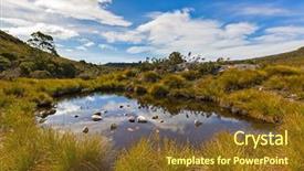  Presentation with blue water - Theme with claire - blue sky and clouds reflecting background and a tawny brown colored foreground