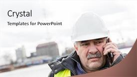  Presentation with port industry - Presentation theme consisting of helmet and yellow vest shipbuilding background and a white colored foreground