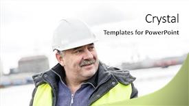  Presentation with port industry - Presentation design with helmet and yellow vest shipbuilding background and a white colored foreground