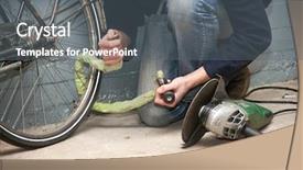  Presentation with bicycle - Audience pleasing slides consisting of a portable grinding machine backdrop and a gray colored foreground