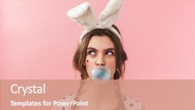  Presentation with chewing gum - Cool new PPT layouts with a pretty lovely girl backdrop and a coral colored foreground