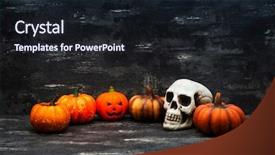  Presentation with skeleton - Slide set having sculling - halloween concept with a pumpkin background and a wine colored foreground