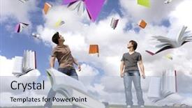  Presentation with heads - PPT theme having a rain of book background and a light blue colored foreground