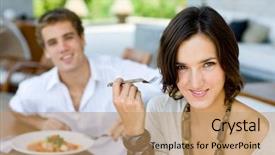  Presentation with thailand food - Slide set featuring a relaxed outdoor restaurant background and a coral colored foreground