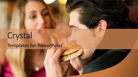  Presentation with hamburger - Amazing PPT theme having a restaurant or diner backdrop and a coral colored foreground