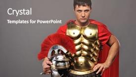  Presentation with roman soldier - Beautiful PPT theme featuring a roman legionary soldier backdrop and a violet colored foreground