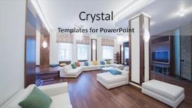  Presentation with round table - Slide set featuring a round glass table background and a light gray colored foreground