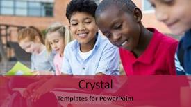  Presentation with children multiethnic - Slide set with a row and reading background and a crimson colored foreground