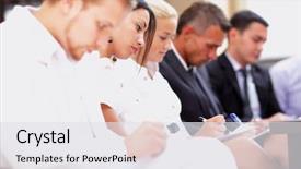  Presentation with focus - PPT layouts consisting of a row at meeting background and a white colored foreground