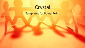  Presentation with cutout paper people standing around globe holding hands - Cool new presentation theme with a row holding hands backdrop and a yellow colored foreground