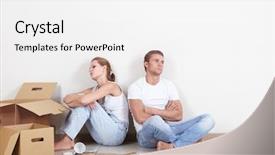  Presentation with broken home upset couple - PPT theme enhanced with a row of broken background and a white colored foreground