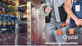  Presentation with internet service provider equipment broadband - Audience pleasing slide deck consisting of a row of server backdrop and a violet colored foreground