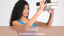  Presentation with many books - Theme consisting of a sad young woman background and a coral colored foreground