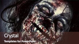  Presentation with zombie - Beautiful PPT theme featuring a scary bloody zombie backdrop and a tawny brown colored foreground
