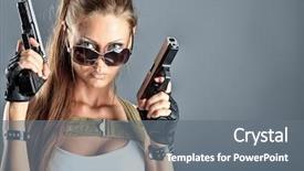  Presentation with guns - Slides having a sexy military woman background and a gray colored foreground