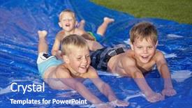  Presentation with happy korean kids - Cool new theme with a slip and slide backdrop and a teal colored foreground