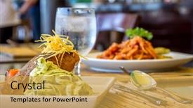  Presentation with pasta restaurant - Presentation theme featuring a small outdoor restaurant background and a yellow colored foreground