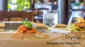  Presentation with pasta - Colorful presentation design enhanced with a small outdoor restaurant backdrop and a gold colored foreground