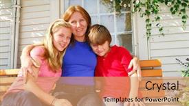  Presentation with family children - PPT theme featuring a smiling family - mother background and a coral colored foreground