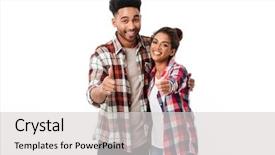  Presentation with married couple - Audience pleasing PPT theme consisting of a smiling young african backdrop and a light gray colored foreground