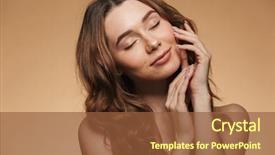  Presentation with closed - Presentation design enhanced with a smiling young topless background and a tawny brown colored foreground