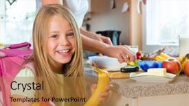  Presentation with daily routine - Slide deck with daily routine - family - mother making breakfast background and a gold colored foreground