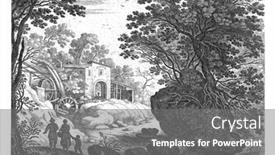  Presentation with woman child - PPT theme consisting of a-stream-with-a-watermill background and a gray colored foreground